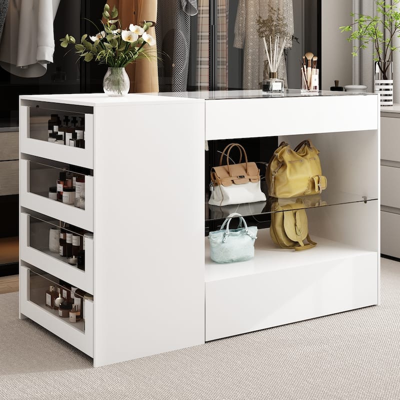 Glass-Drawer Buffet Island White Storage Unit for Any Room Closet - 47.2"x23.6"