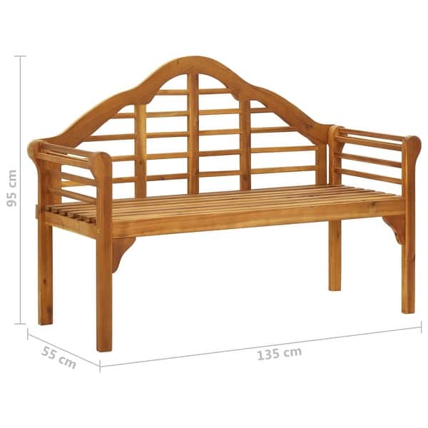 dimension image slide 8 of 8, vidaXL Patio Queen Bench with Cushion 53.1" Solid Acacia Wood - 53.2" x 21.7" x 37.4"