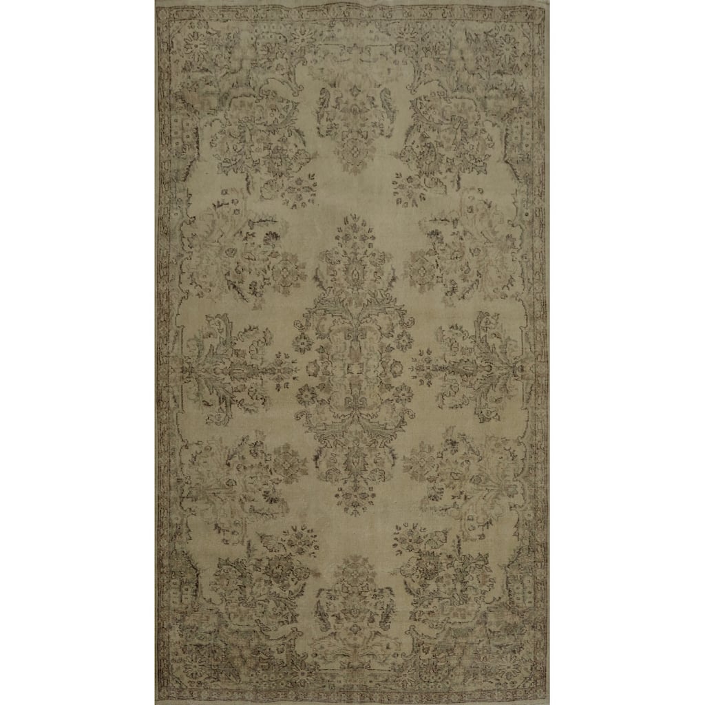 Hand Knotted Oriental 100% Wool Carpet Transitional Floral Beige & Ivories Anatolian Area Rug - 8' 11'' X 5' 7''