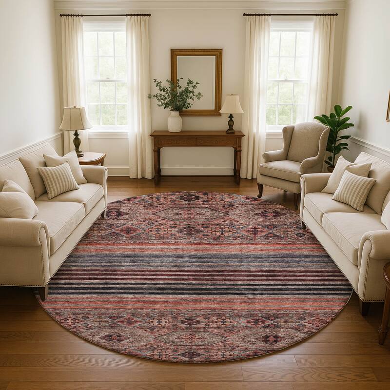 Premium Washable Super Soft Boho Stripes Mayfield Rug - Paprika - 8' x 8'