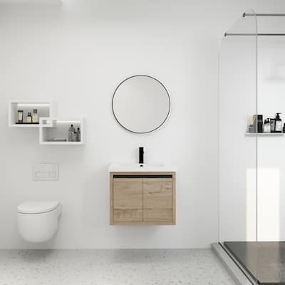 24 inch Plywood Freestanding Bathroom Vanity Set with Integrated Resin Sink