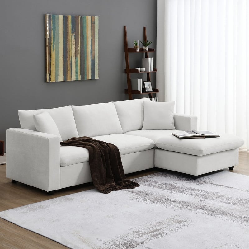 100.4" L-shaped Triple Sofa with Two Throw Pillows