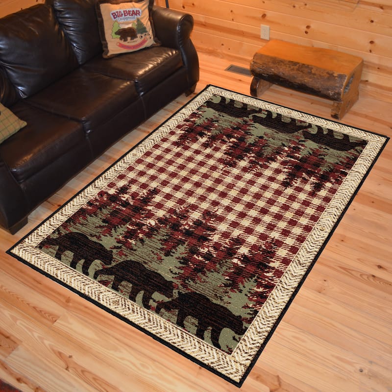 American Destination Lodge Bear Plaid Rug
