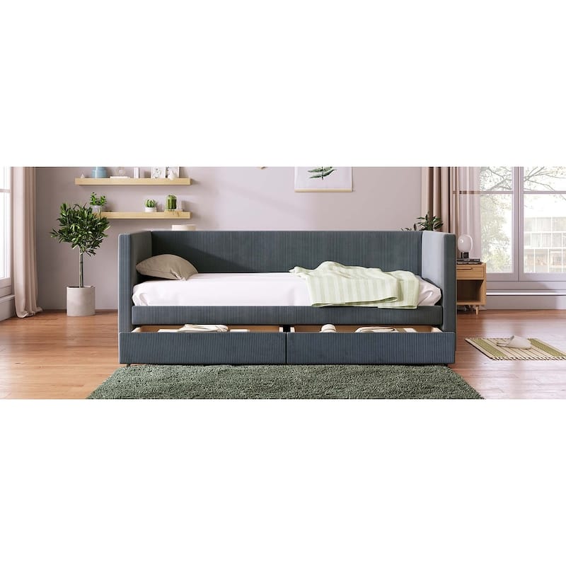 Twin Size Corduroy Daybed with 2 Drawers