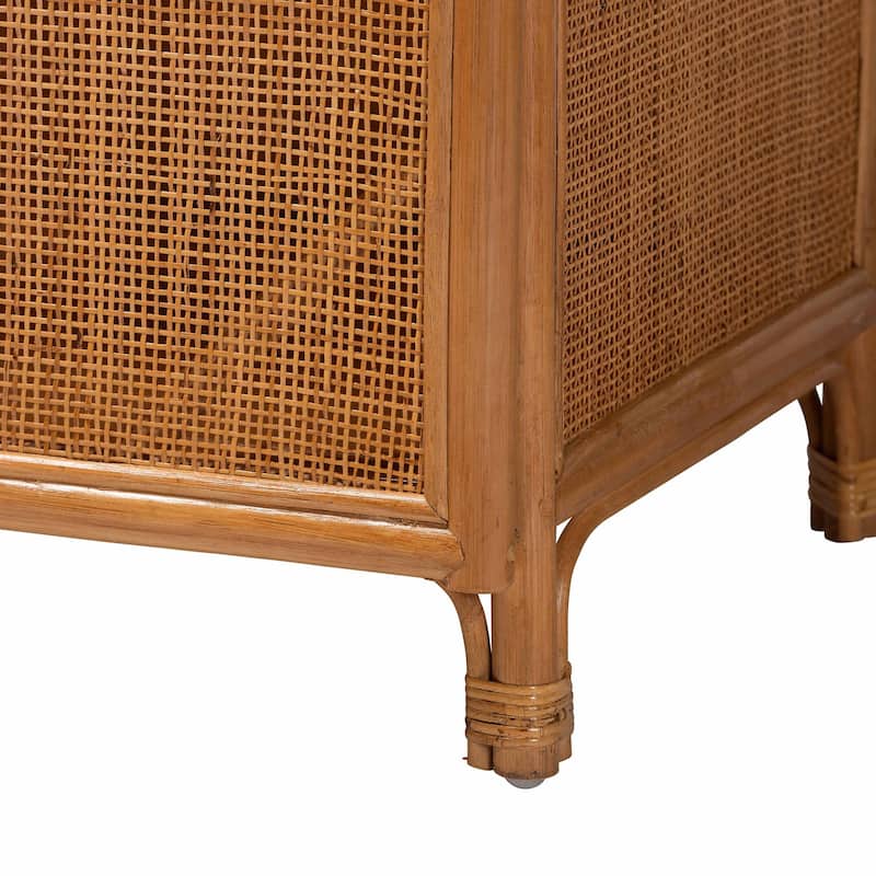 Paloma Arched Rattan Accent Cabinet with Shelves - Handwoven Cane Unit with Door, Boho Chic Furniture for Living Room