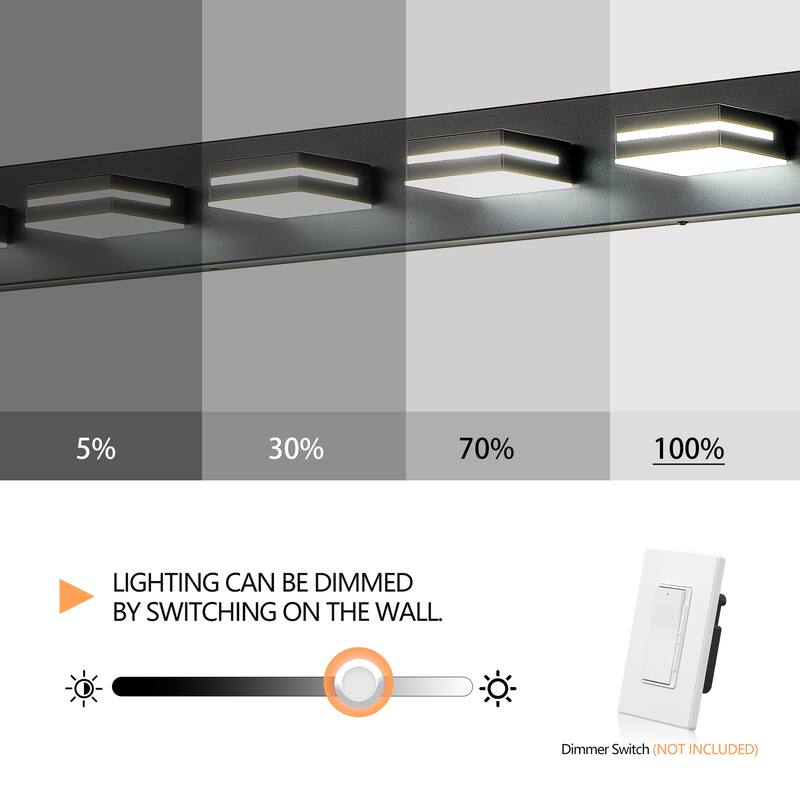 Modern Black LED Vanity Light, 6-Lights Wall Sconce for Bathroom and Mirror, Sleek Minimalist Design, Energy-Efficient