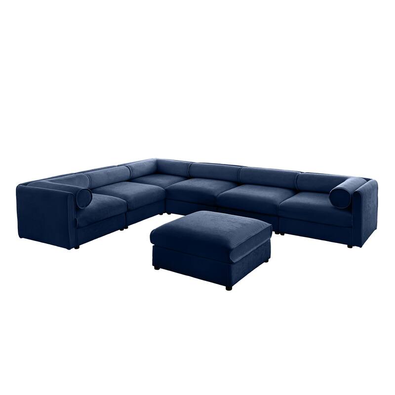 142.5" Modular Chenille Sectional Sofa (6-Piece) with Storage & Cylindrical Style