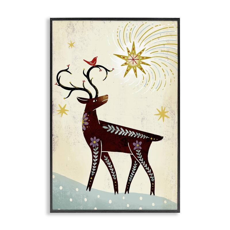 Stupell Rustic Winter Deer Framed Giclee Art Design By Hannah Moren - 16 x 24 - Black