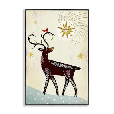 Stupell Rustic Winter Deer Framed Giclee Art Design By Hannah Moren