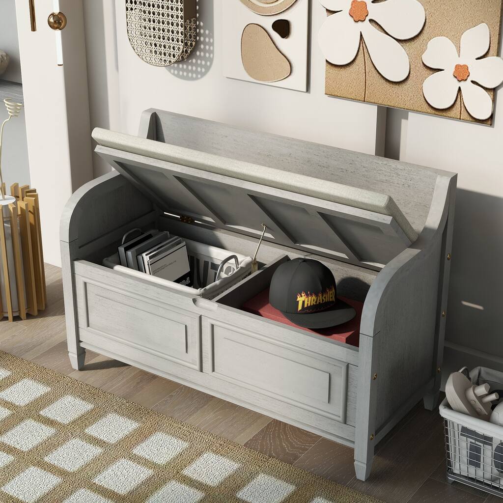 Entryway Multifunctional Storage Bench with Safety Hinge