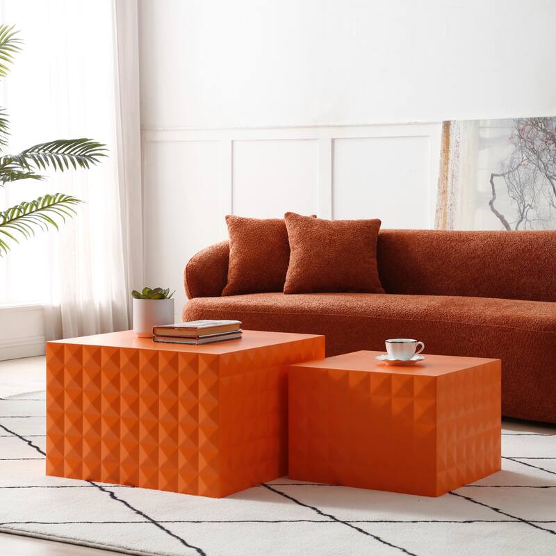 Modern Glam Square Nesting Coffee End Side Table for Living Room(Set of 2)