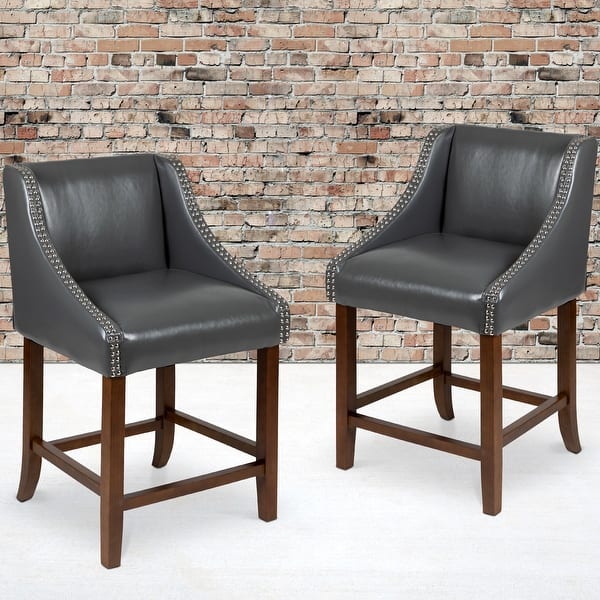 Grey Bonded Leather Upholstered Counter Height Dining Stools with ...