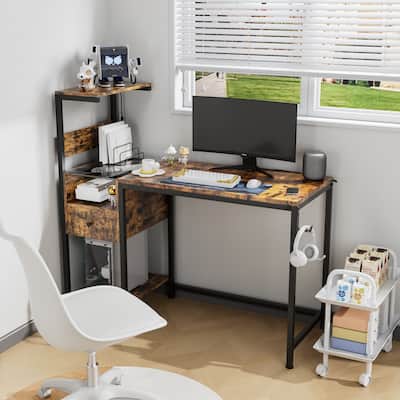 Computer Desk with Power Outlet & Storage Shelves