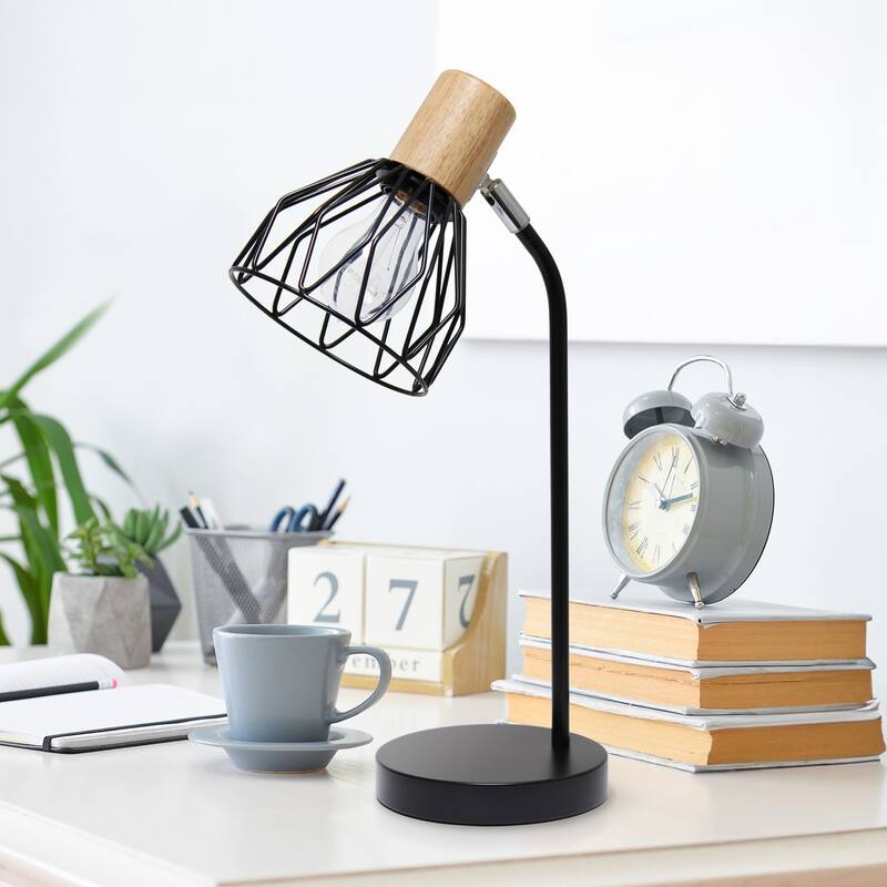 18.19 in. Black Finish Table Lamp with Black Shade, Desk Lamp for Writing and Computer Desks