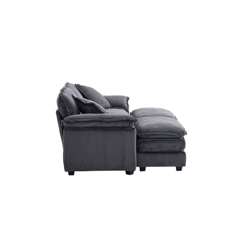 Corduroy Sleeper Sectional Sofa, Loveseat & Ottomans Chaise Lounge Set