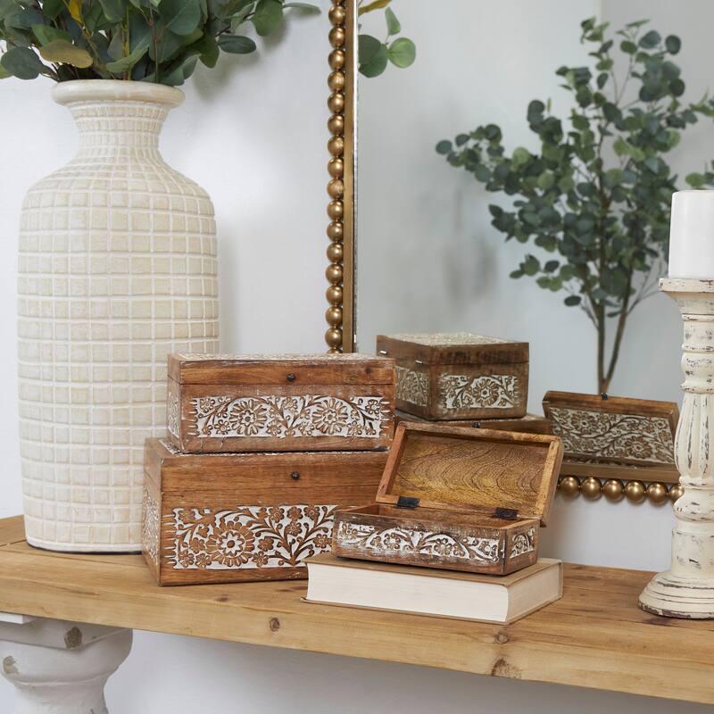 Wood Handmade Box with Hinged Lid (Set of 3)