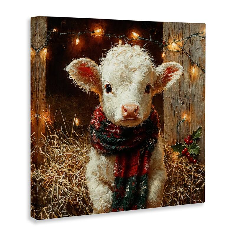 Stupell White Calf with Holiday Lights Canvas Wall Art Design By Riley B