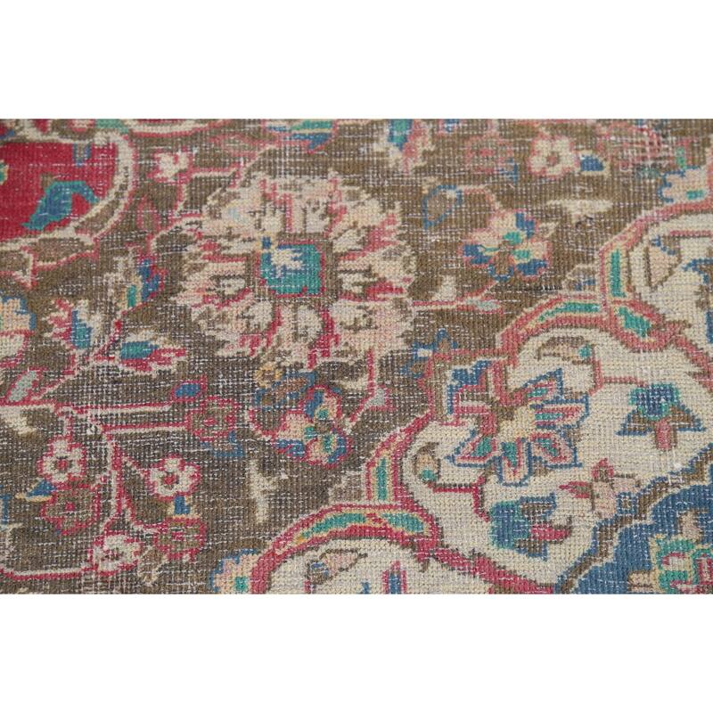 Traditional Floral Mashad Persian Vintage Rug Handmade Wool Carpet - 9'0"x 12'8"