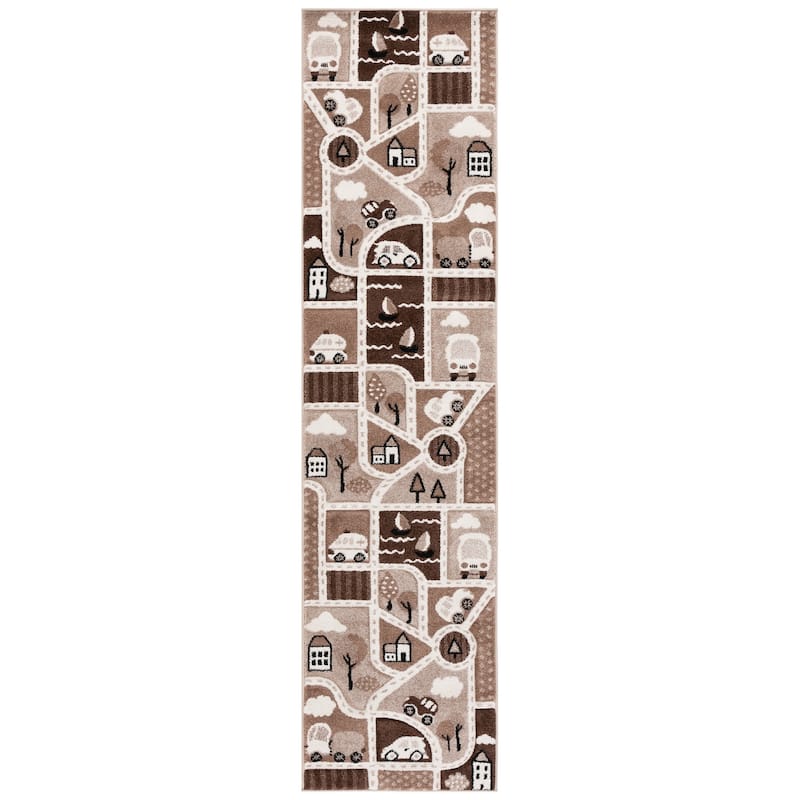 SAFAVIEH Carousel Kids Lumnie Neighborhood Rug - 2' x 8' Runner - Brown/Beige