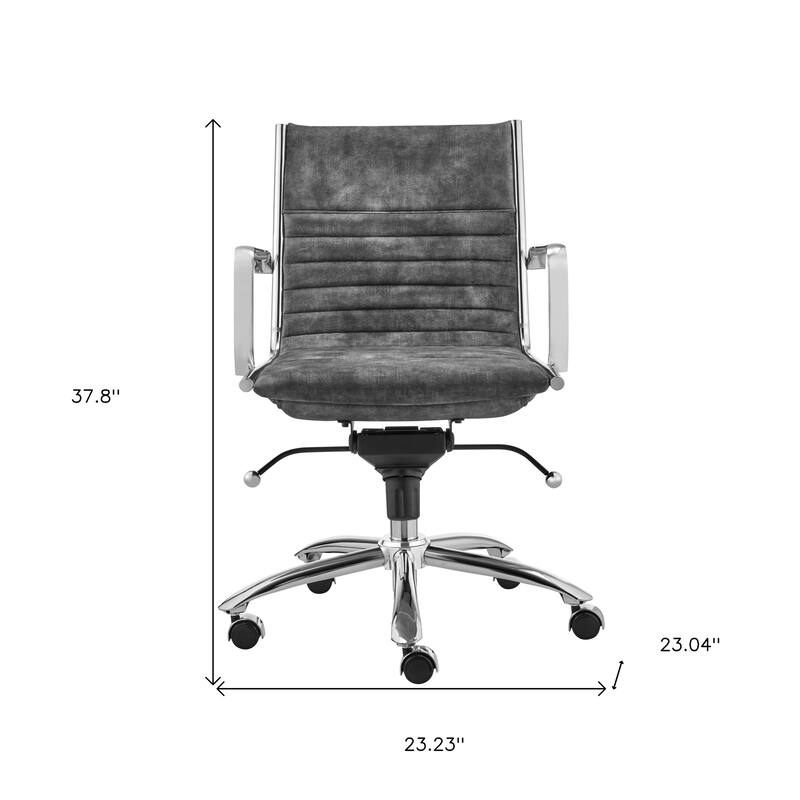 Gray and Silver Steel and Velvet Adjustable Swivel Rolling Conference Office Chair - 23.23' X '37.8' X '23.04