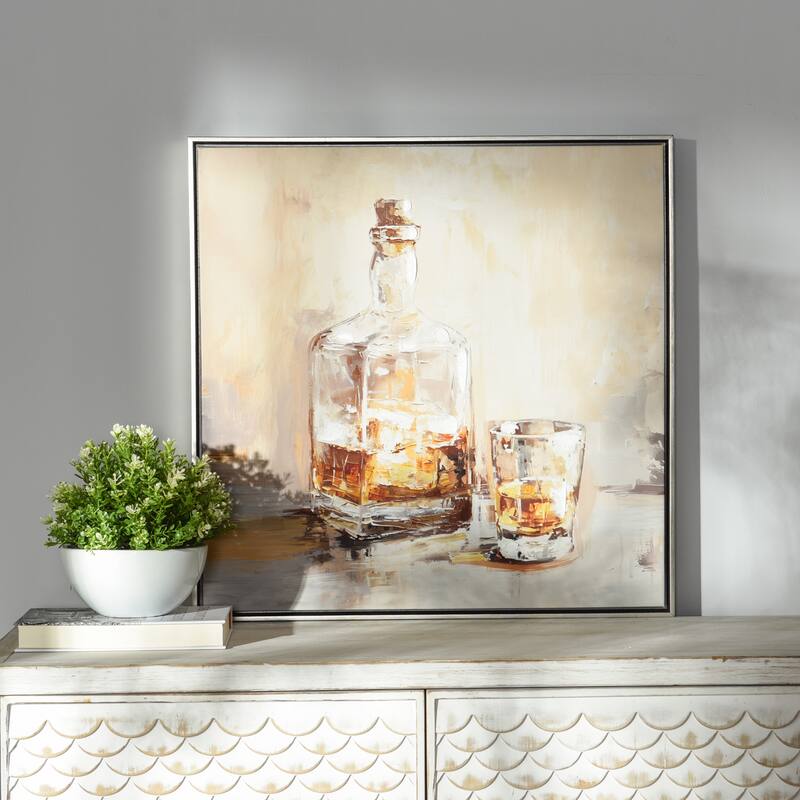 StyleCraft Sisters Emily Cocktail Hour II Hand-Embellished Framed Canvas Wall Art - 25" x 25"