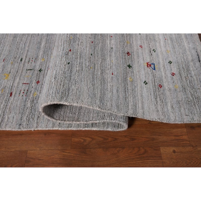 Striped Gabbeh Oriental Square Rug Hand-Knotted Wool Carpet - 8'1" x 7'11"
