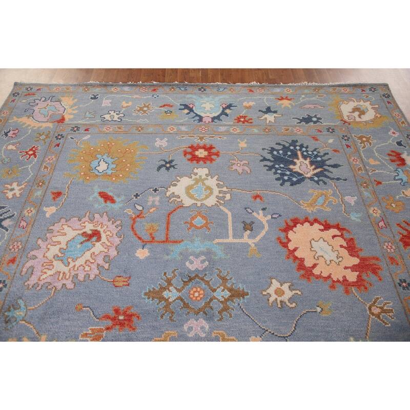 Blue Oushak Oriental Area Rug Handmade Bedroom Wool Carpet - 8'0" x 9'9"