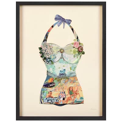 "California Beach" Alex Zeng's dimensional collage, under glass & a black shadow box frame