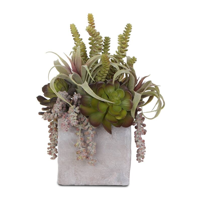 Artificial Succulents Flower Arrangement in Stone Wash Square Pot - 11W x 11D x 16H