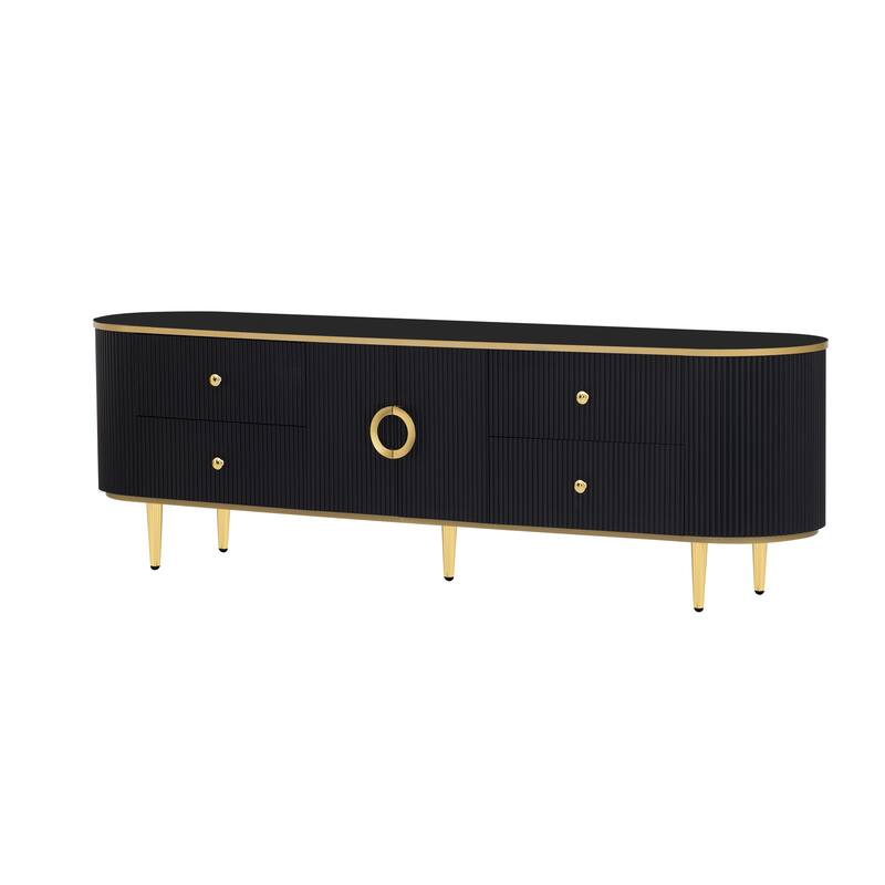 Roomfitters Modern TV Stand for up to 80 Inch TV, Media Console with Drawers, Cabinet and Metal Legs, Black