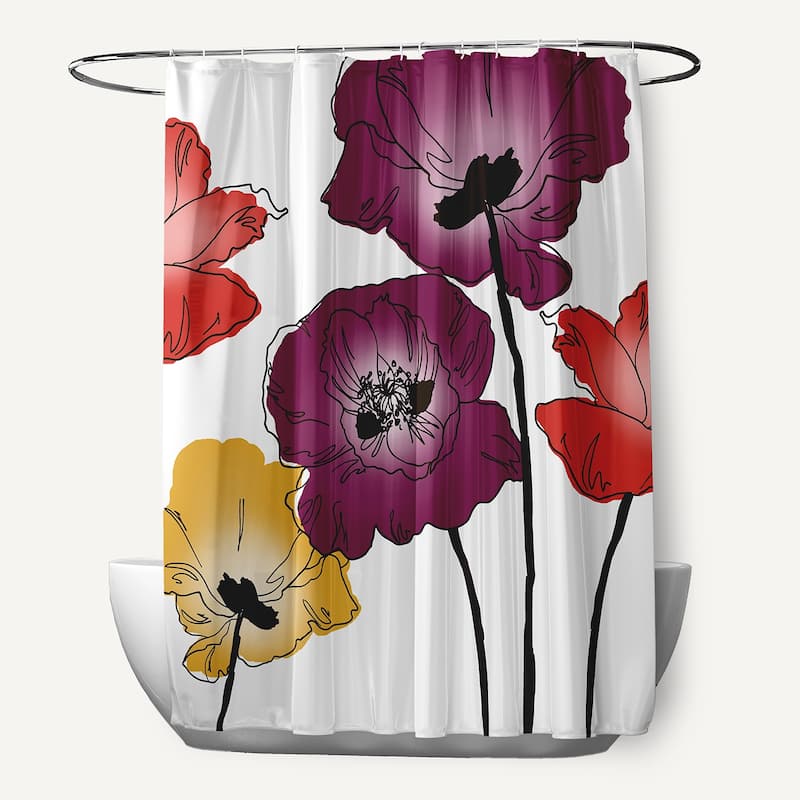 71 x 74-inch Poppies Floral Print Shower Curtain - Purple