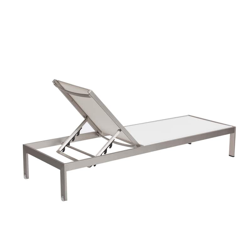 Metal Frame Adjustable Lounger with Side Table, Set of 2, Gray and White