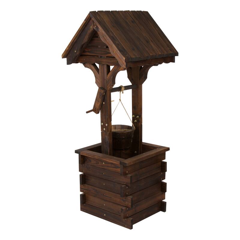 Rustic Charm Garden Centerpiece 4-Foot Wooden Wishing Well Planter