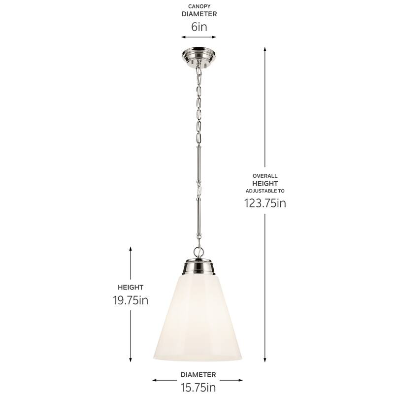 Kichler Lighting Marsailli 19.75" 1-Light Large Pendant with Opal Glass in Brushed Nickel - 15.75