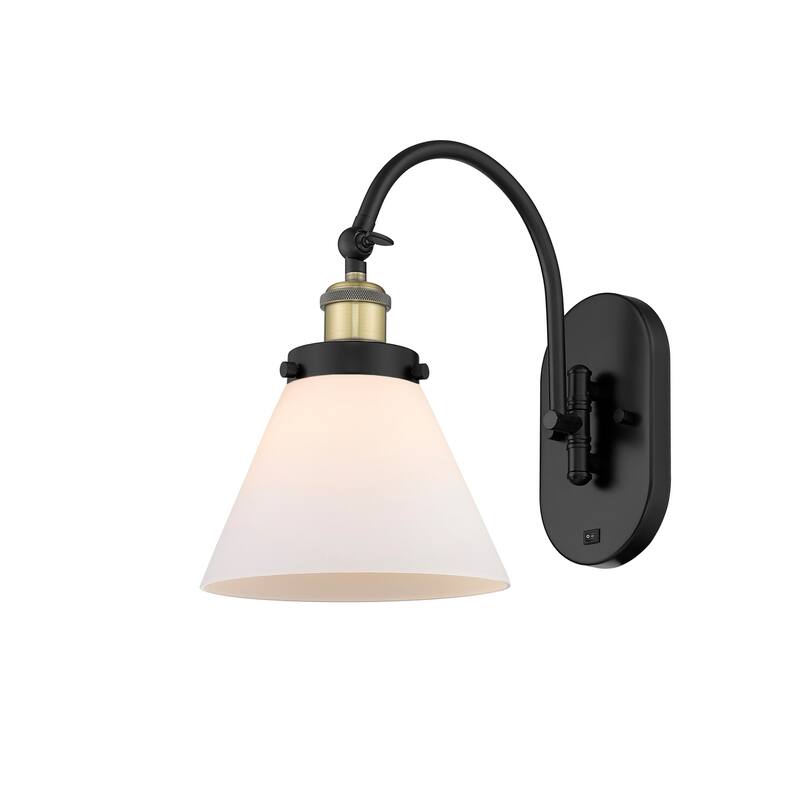 Innovations Lighting 918-1W-13-8 Cone Sconce Cone 13" Tall Wall Sconce - Black Antique Brass / Matte White