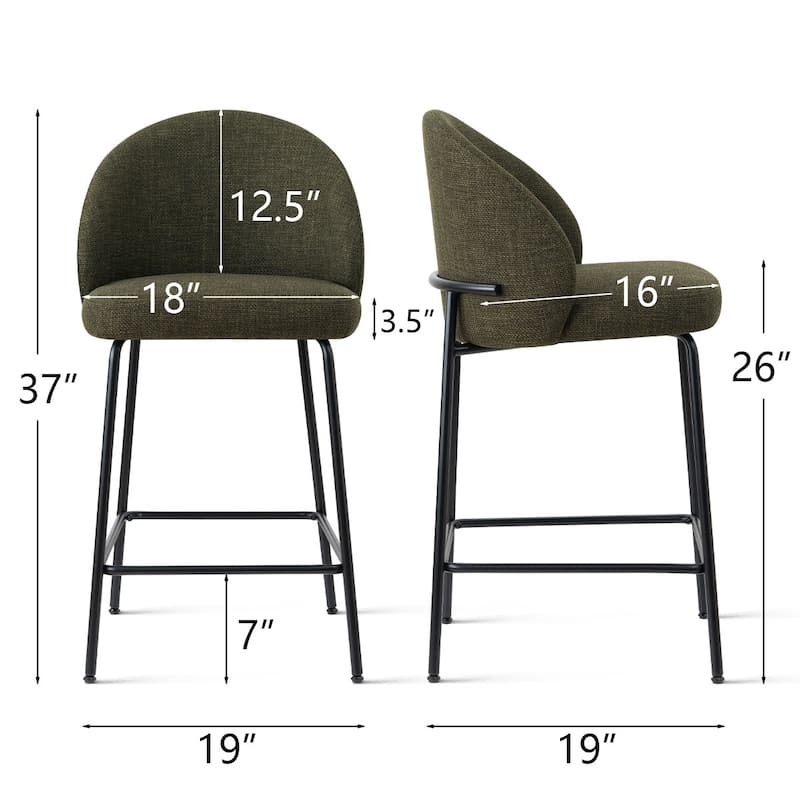 Upholstered Counter Height Bar Stool Set with Curved Back and Metal Frame(Set of 3)