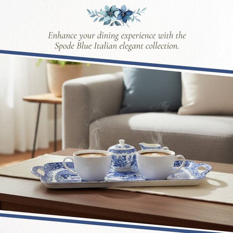 Pimpernel Blue Italian Large Melamine Handled Tray - 19.25" x 11.5"