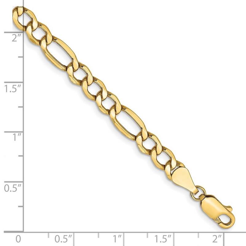 Curata 14k Yellow Gold 5.75mm Semi Solid Figaro Chain Bracelet Options: 7" 8"