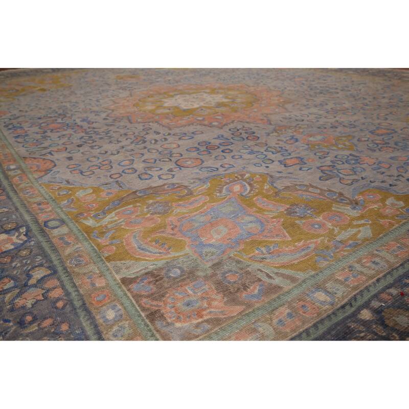 Distressed Tabriz Vintage Persian Area Rug Handmade Grey Wool Carpet - 9'10" x 12'10"