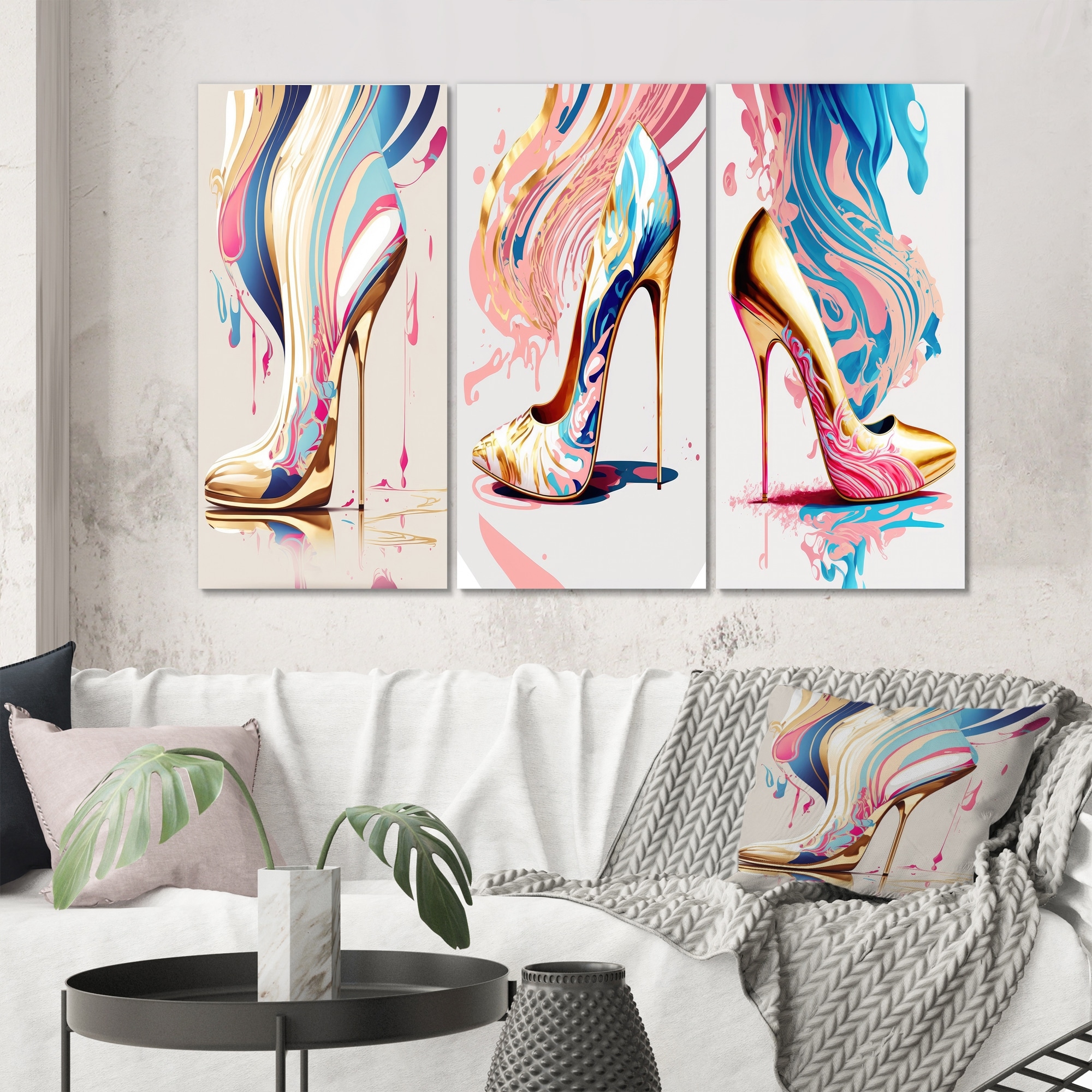 Mercer41 Pink And Blue Deco High Heel Boots IV Framed On Canvas Print |  Wayfair