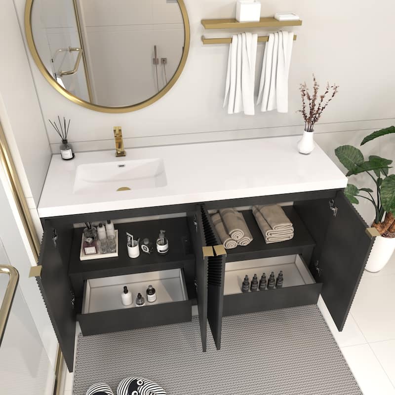 Milano 60" Freestanding Bathroom Vanity with Left White Sink