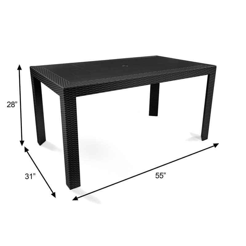 Mace All Weather Outdoor Patio Rectangular Dining Table with Umbrella Hole and Weave Design