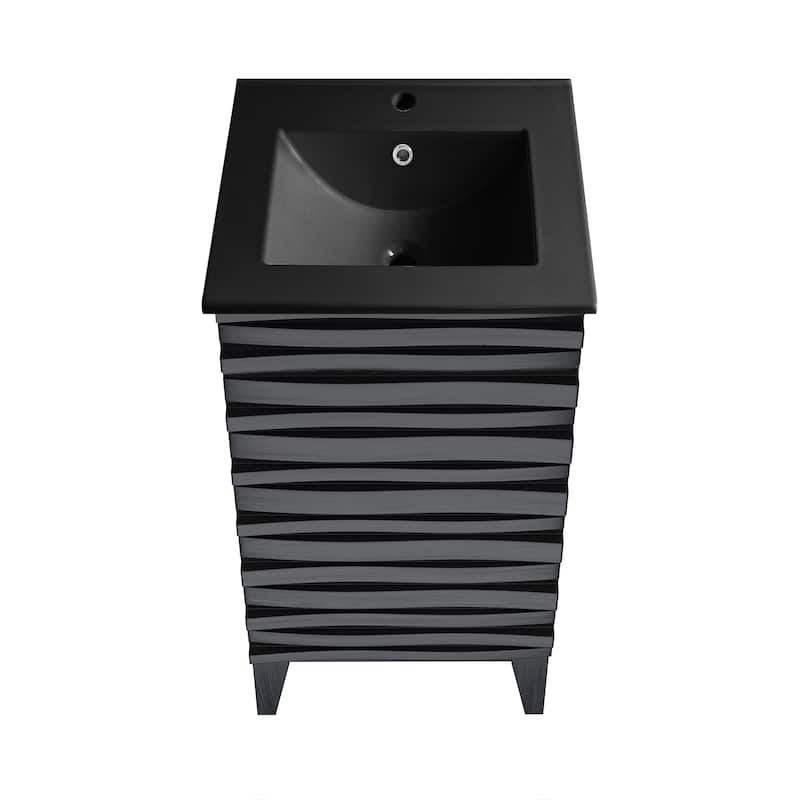 Cascade 18 In. Black Oak Bathroom Vanity With Black Ceramic Sink Top