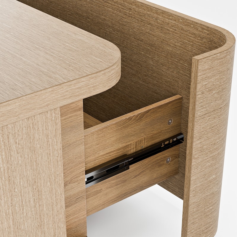 Coffee Table with Hidden Drawers, 55" Storage Coffee Table with Rounded Corners, Engineered Wood Veneer Living Room Center Table