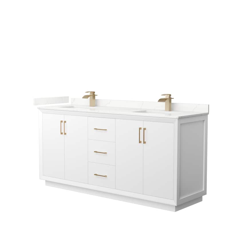 Strada 72-inch Double Vanity, Quartz Top - White, Bronze Trim, Giotto Quartz Top