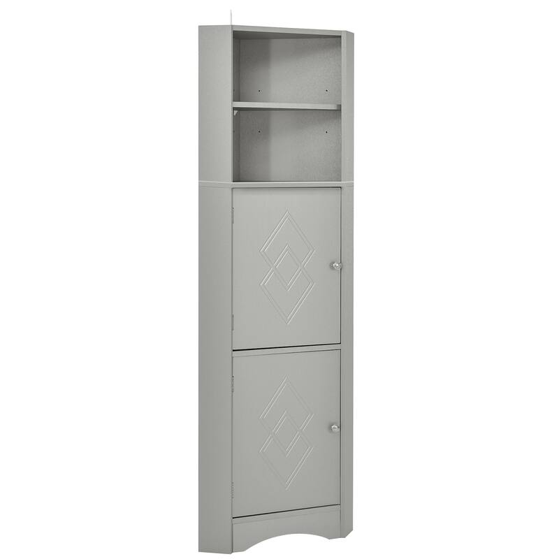 Tall Bathroom Corner Cabinet, Triangle Wood Storage Cabinet, Freestanding Pantry Cabinet with 2 Doors & Adjustable Shelves