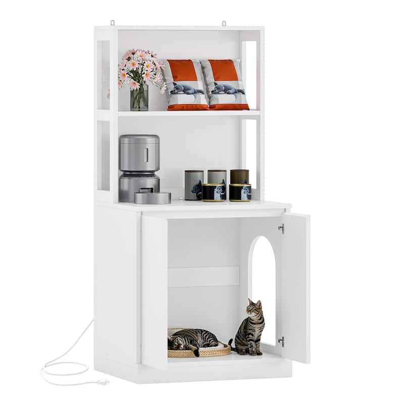 Hidden Cat Litter Box Enclosure Furniture Tall Storage Cabinet with Charging Station