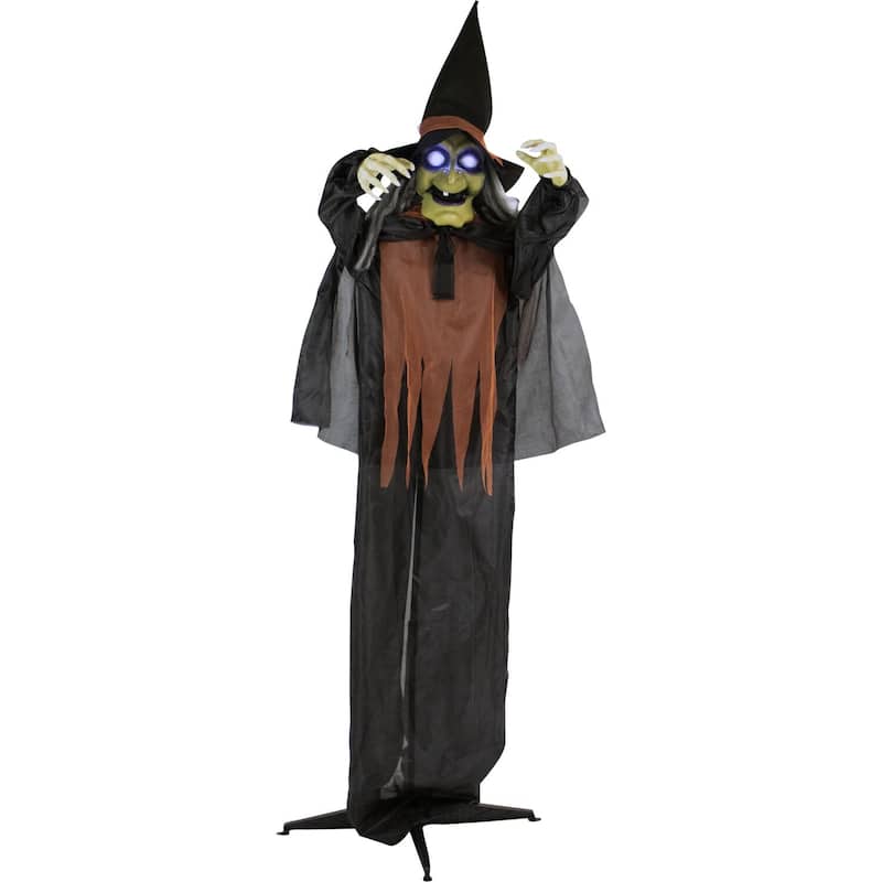 Haunted Hill Farm Life-Size Animatronic Witches, Indoor/Outdoor Halloween Decoration, Light-up Eyes, Poseable