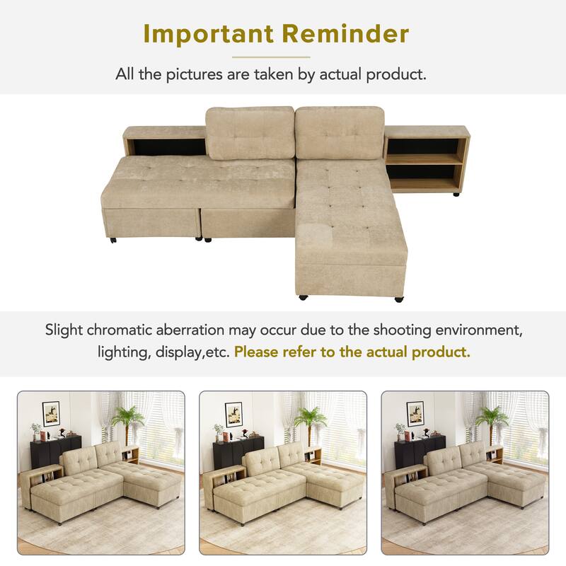 Sectional Sofa for Living Room Modular Sleeper Sofa with 2 Storage Racks Free-combined Sofa, Upholstered Corner Chaise