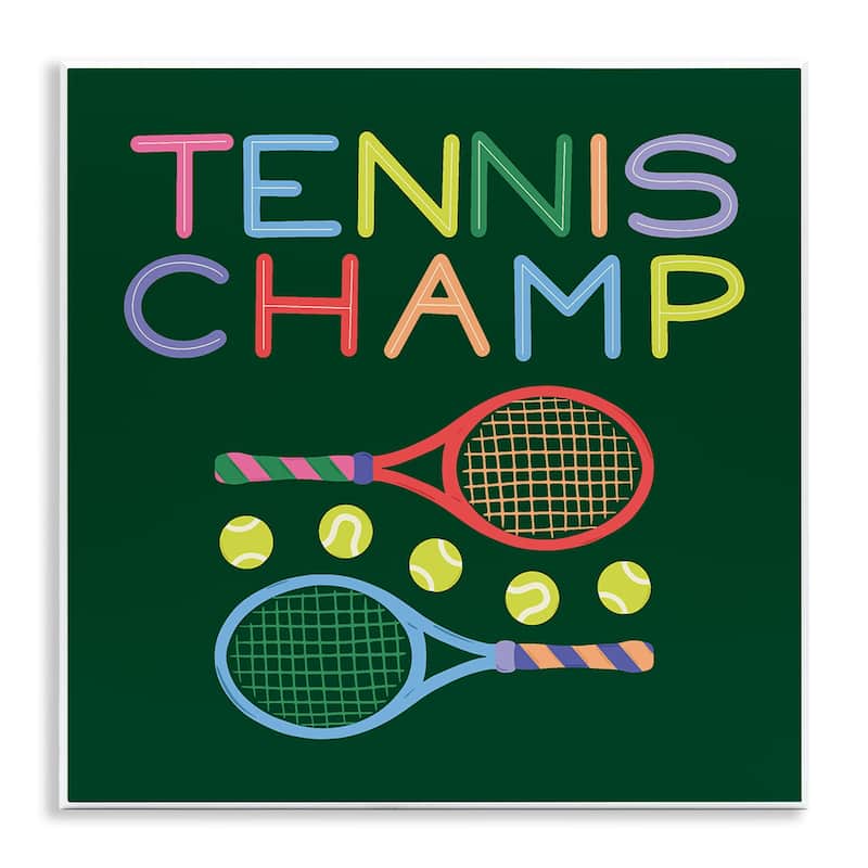 Stupell Tennis Champ Racket & Balls Wall Plaque Art Design By Sazerelli Designs - 12 x 12